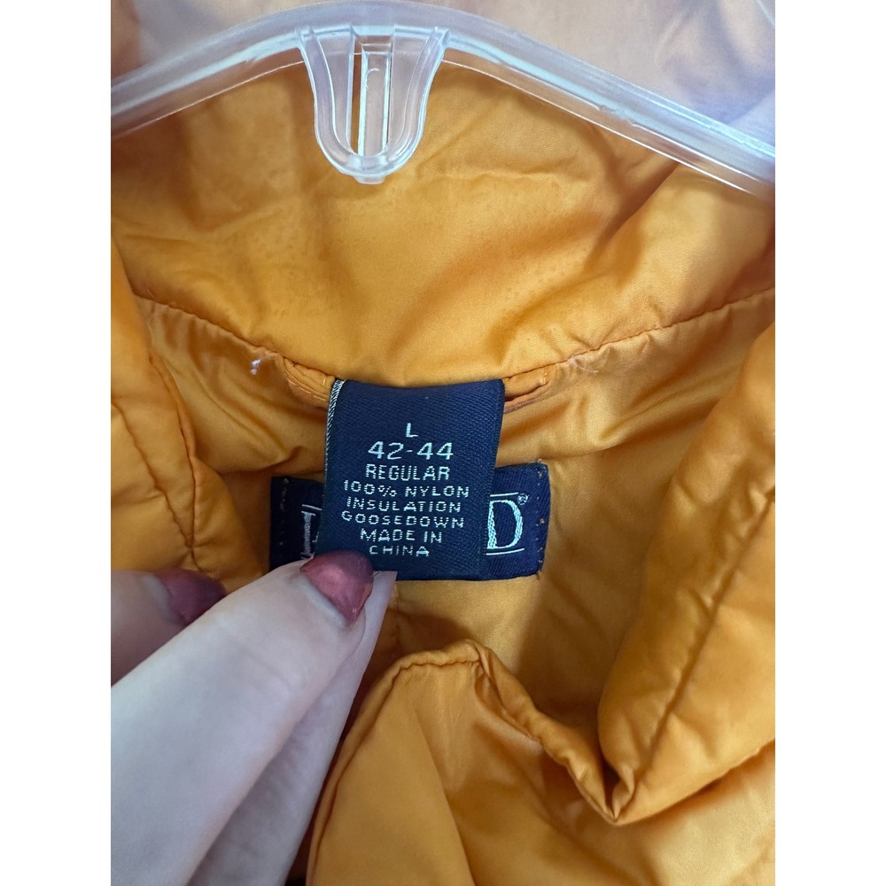 Lands End Mens Goose Down Puffer Vest Orange Quilted Snap Front Large 42-44 - Picture 3 of 4